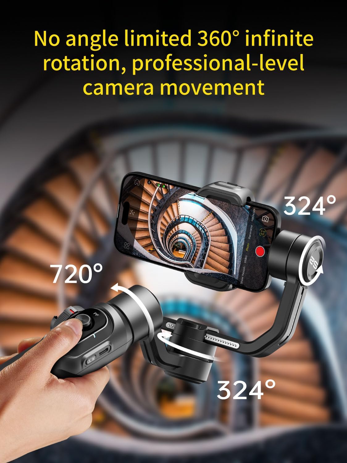 AOCHUAN Gimbal Stabilizer voor smartphone, 3-assige industriestandaard gimbals w/360 ° rotatie, telefoonstabilisator ingebouwde verlengstang, professionele gimbal w/vullicht voor iPhone/Android-Smart