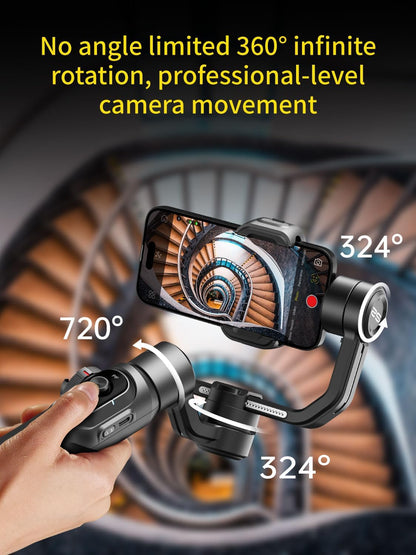 AOCHUAN Gimbal Stabilizer voor smartphone, 3-assige industriestandaard gimbals w/360 ° rotatie, telefoonstabilisator ingebouwde verlengstang, professionele gimbal w/vullicht voor iPhone/Android-Smart