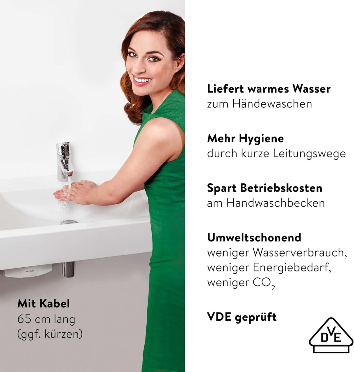 CLAGE M4 hydraulische kleine doorstroomboiler, alleen voor wastafel, 4,4 kW, zonder stekker, 230 V vaste aansluiting, alleen voor drukloze armaturen [energieklasse A]