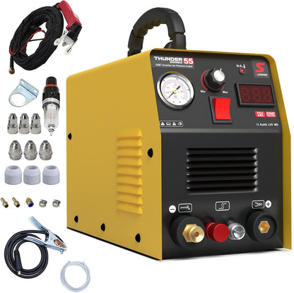 SUSEMSE Plasmasnijder, piloontsteking, 55 ampère, inverter, hoogfrequente plasmasnijder, IGBT inverter, plasmacsnijder, 230 V, snijvermogen max. tot 14 mm, met plasma-snijbrander en sproeierset