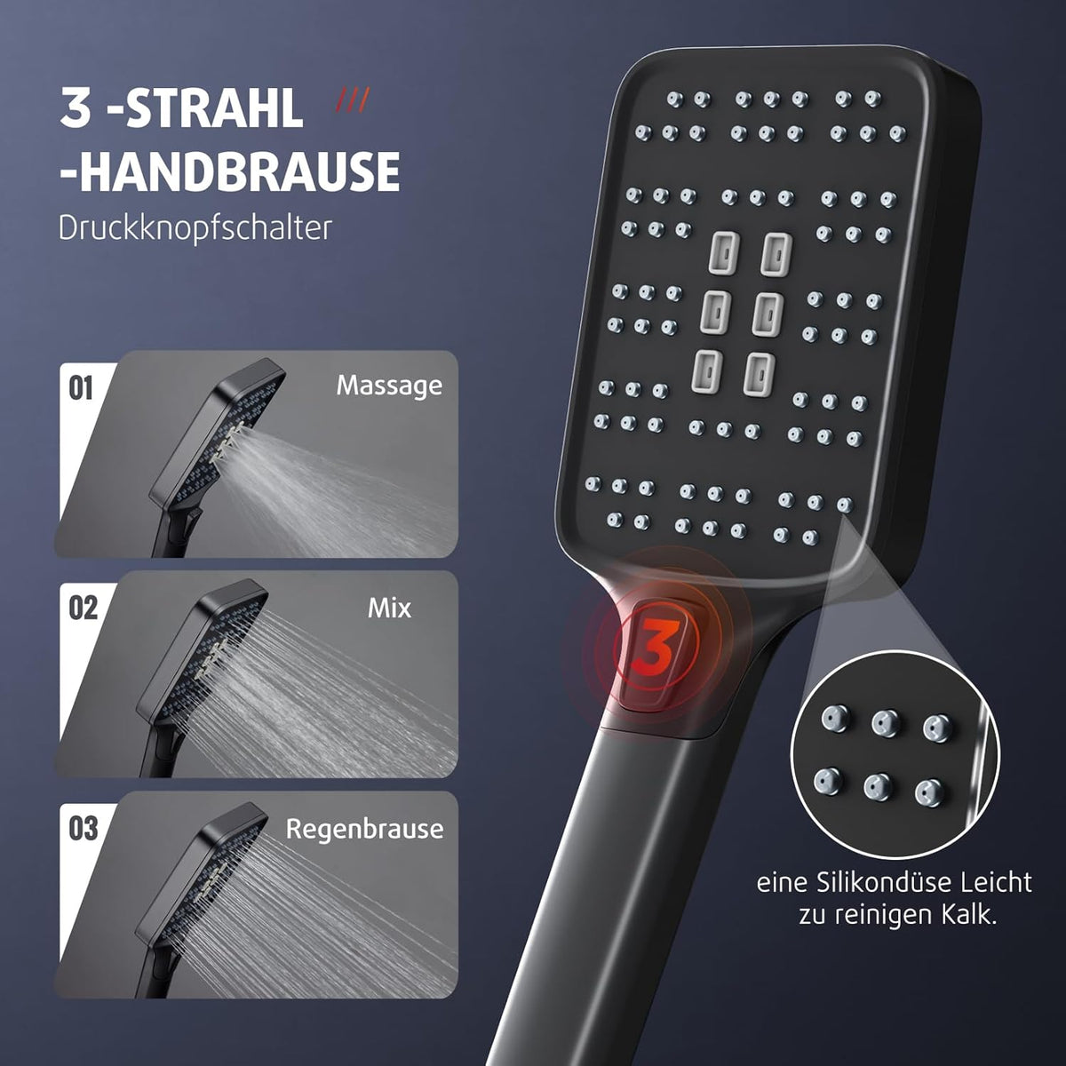 Douchekolom – Douchegarnituur – Regendouche – Douchepaneel – Douchekraan – Mat Zwart – 30x30 cm Vierkante Regendouche – Messing Omsteker Met 3 Handdouchestanden