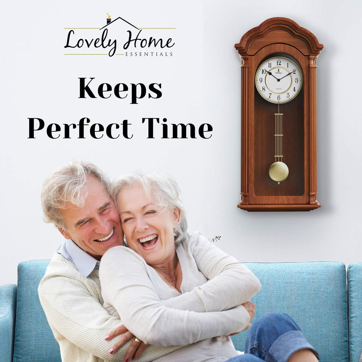 Pendulum Wall Clock Battery Operated - Large, Wooden Hanging Grandfather Wall Clock with Pendulum - Quiet, Made with Real Wood for Living Room Decor, Office & Home Décor Gift 26x12