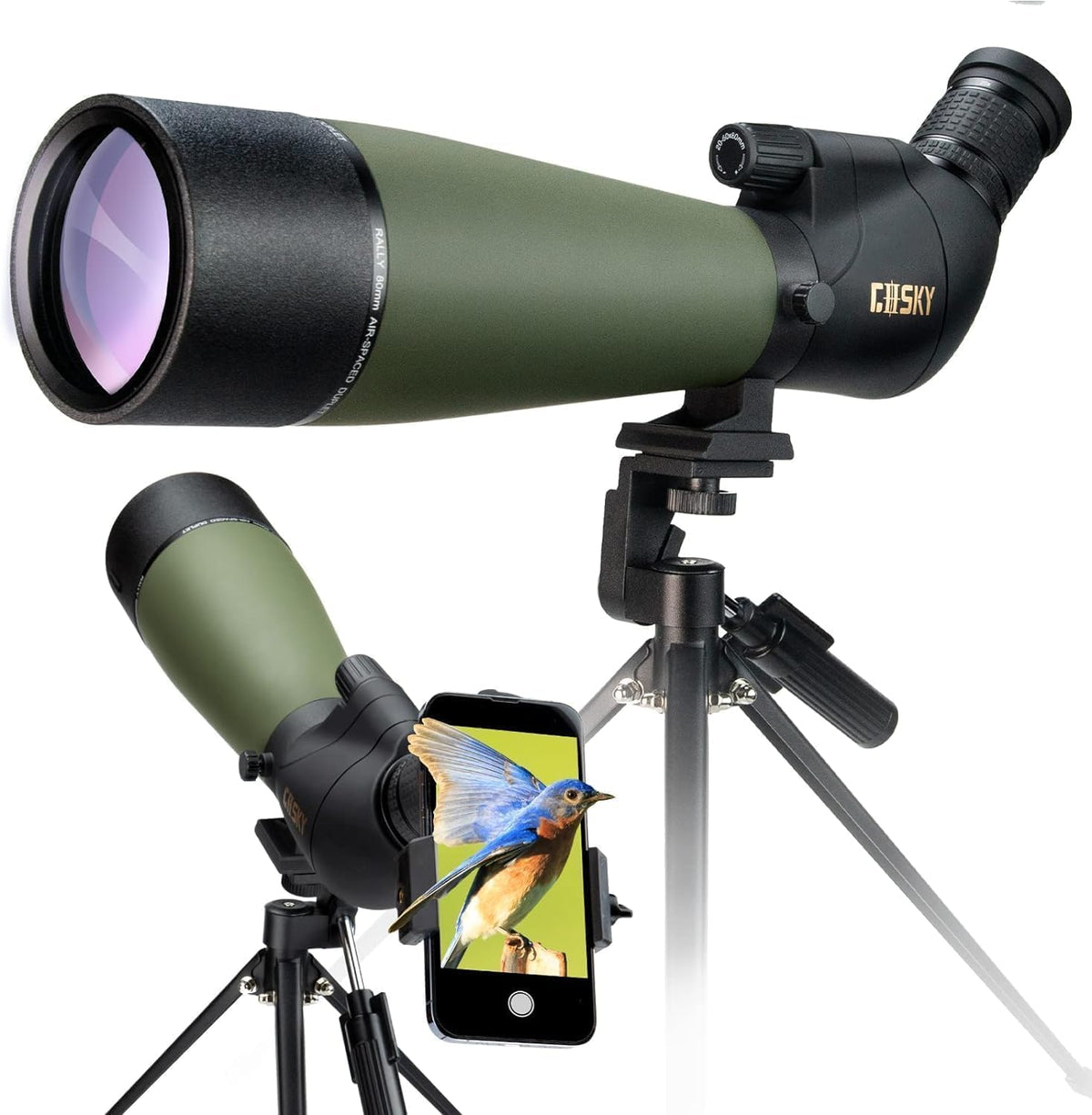 Gosky BAK4 Spotting scope, schuine spotting voor het schieten van doelen, jacht, vogelobservatie, wildobservatie, met smartphone-adapter en camera-adapter voor Nikon