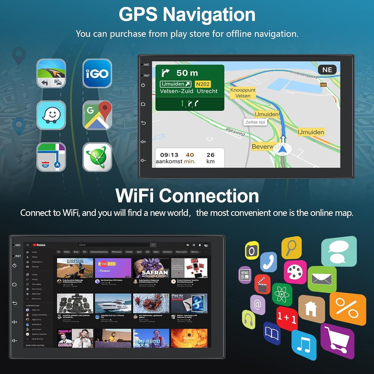 [2+32G] Podofo 2Din 7 Inch Autoradio Android 13 Scherm met Draadloos Apple Carplay/Android Auto Touchscreen met GPS/Bluetooth/SWC/FM/RDS/WiFi/USB Radio-ontvanger Ondersteuning Achteruitrijcamera