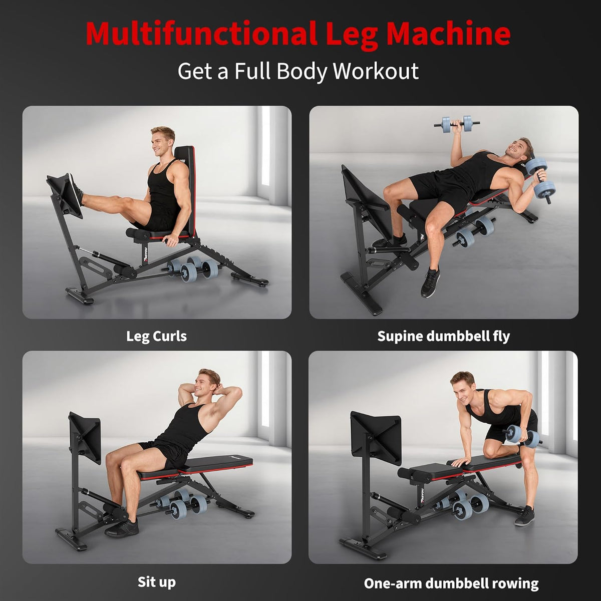 PASYOU Beenpersmachine,Verstelbare Halterbank met Leg Press,550 KG Draagvermogen, Leg Press voor Thuisgym Volledige Lichaamstraining met Dumbbellrek