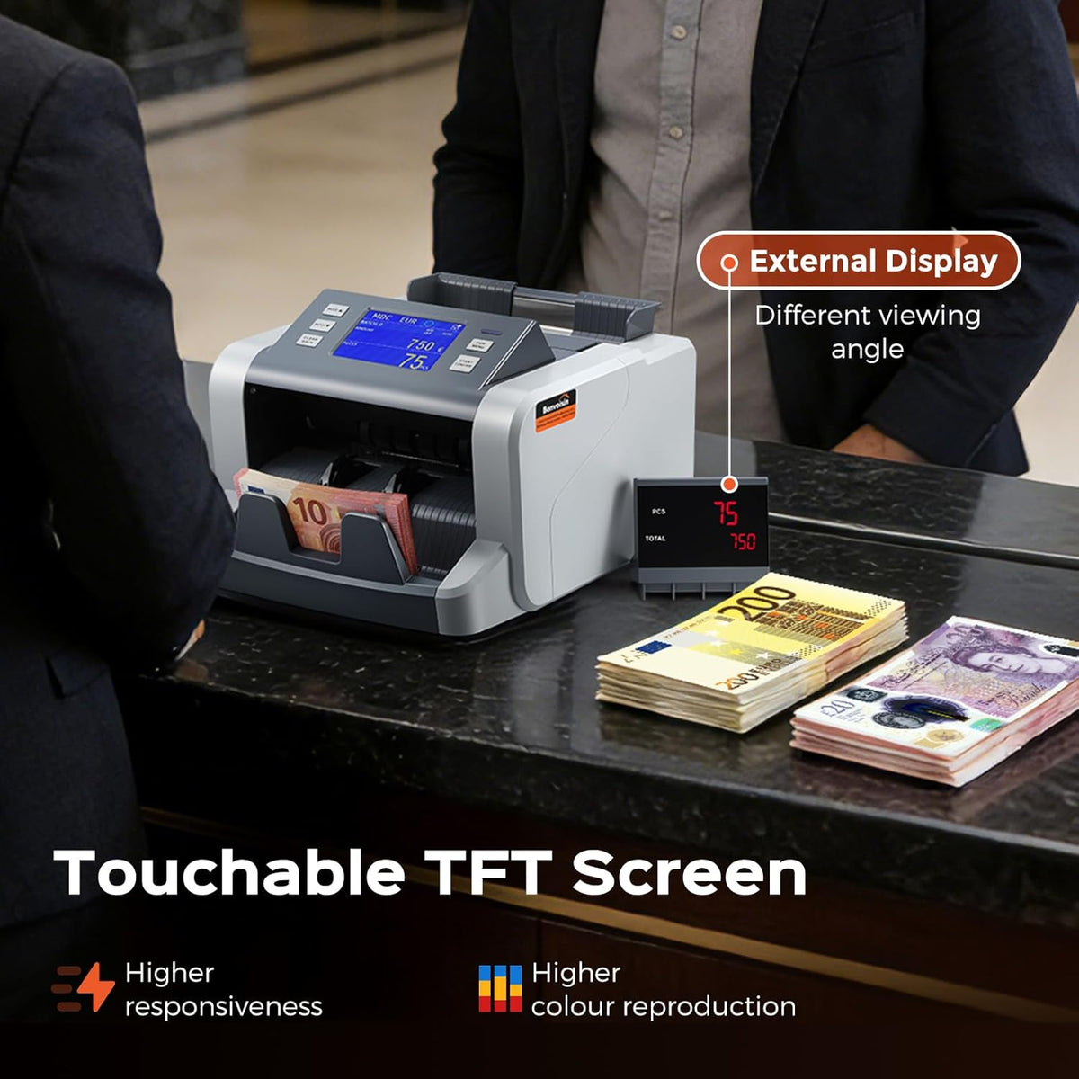 Bonvoisin Professionele bankbiljettenteller, waardetelling voor gemengde sneden, geldtelmachine met valse herkenning 1CIS/UV/IR/MG, bankbiljettenteller touchscreen, 1500 bankbiljetten/min