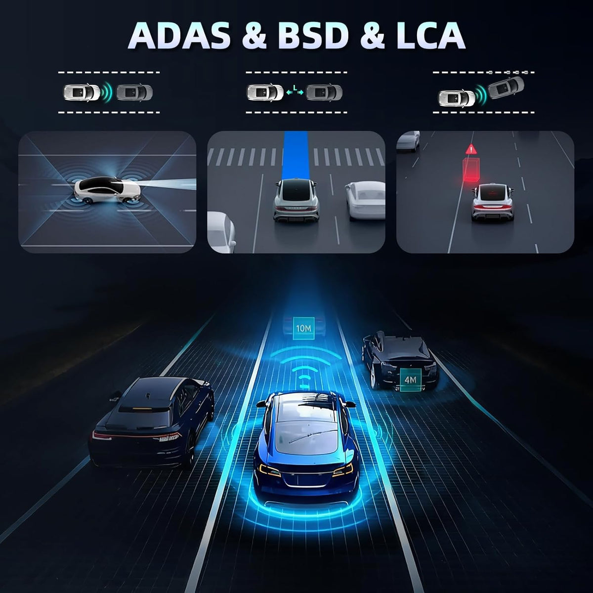 Hodozzy 4K Dashcam met voor- en 2K achteruitrijcamera, 3,16-inch IPS-scherm, dashcam voor auto's, wifi- en app-bediening, ADAS, BSD en LCA, nachtzicht, G-sensor, loop-opname, parkeermodus-monitor