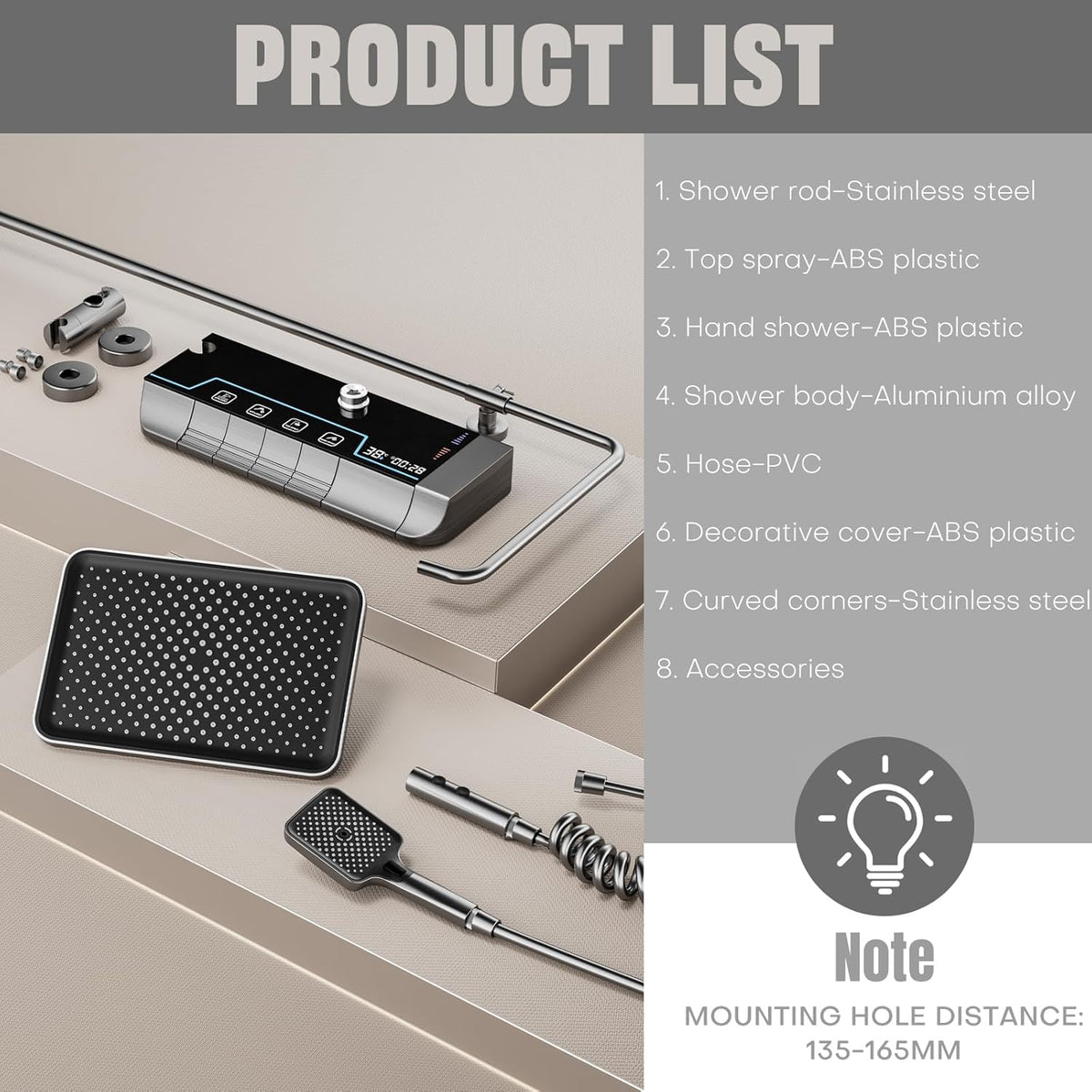 Douchesysteem met digitaal led-display en tijdweergave