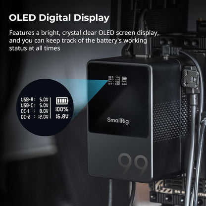 SMALLRIG V Mount Batterij VB99, 99Wh / 6800mAh V-Mount Batterij met PD 100W USB-C Snelladen, met D-TAP, USB-A, Dubbele DC Poort, OLED Scherm, voor Camera, Camcorder, Monitor, Videolamp, Zwart - 3580B