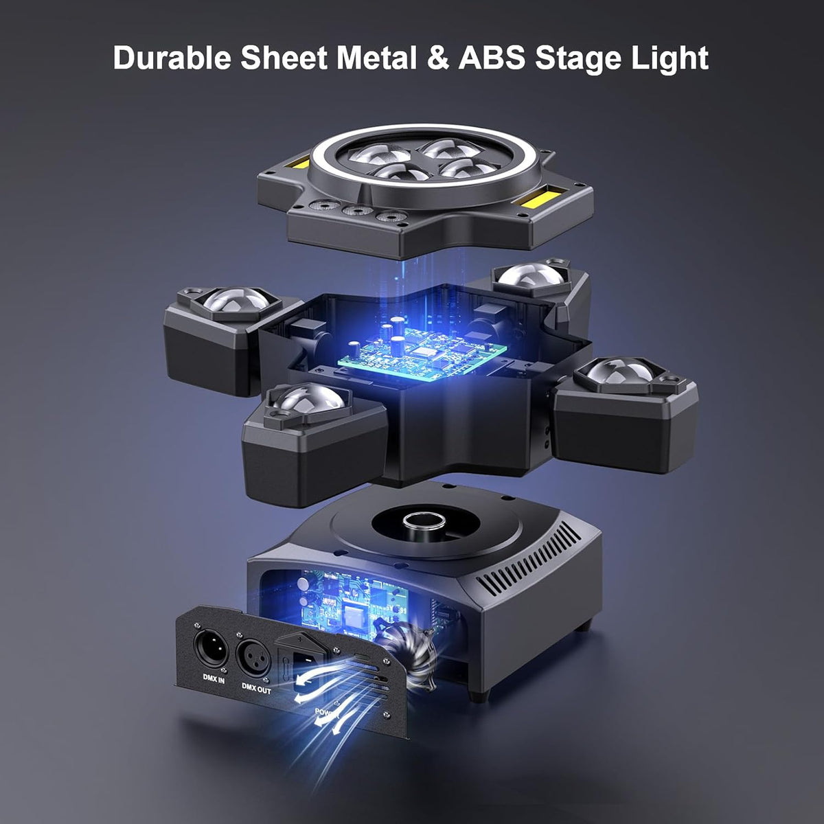 150 W bewegende kop podiumlichtstraal, RGBW LED 4 lamparm wash spotlight met afstandsbediening gouden strobe partylicht schijnwerper voor disco DJ Bar verjaardagsfeest
