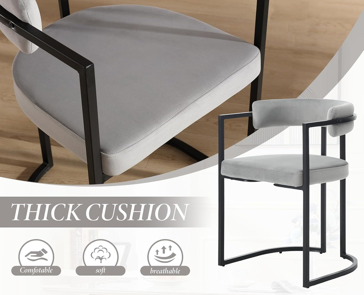 chairus Dining Chairs Set of 2 Velvet Metal Frame Kitchen Chairs Modern Side Armchairs for Dining Room (Grey) - QUORE
