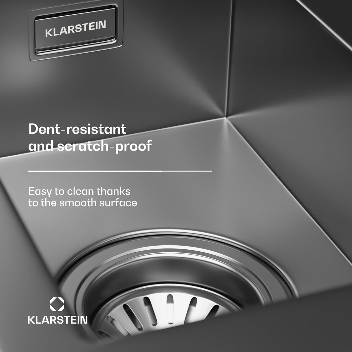 Klarstein - Keukenspoelbak van roestvrij staal, 100 x 45 cm - 1 wastafel met overloop en 2 wastafels - wastafelstop en filter inbegrepen - Robuust en gemakkelijk te reinigen