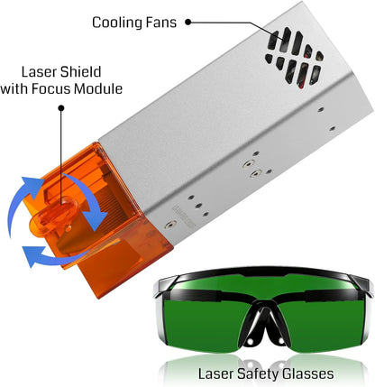 Genmitsu Lasermodule voor CNC-freesmachines, 10.000 mW, 435 nm voor 3020-PRO/3030-PROVer Ultra, 4040-PRO/PRO MAX, PROVer XL 4030 V1/V2/2X2/4X4, laserklasse 1