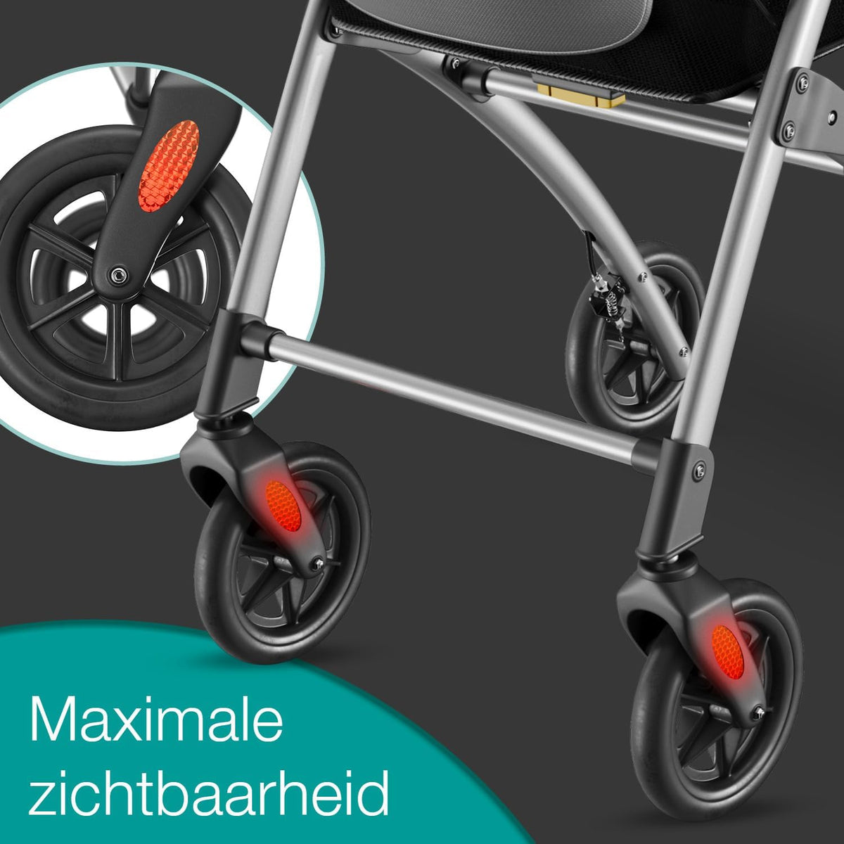 ELONEO Lichtgewicht Rollator voor Binnen - 54 cm Breed, Opvouwbaar Looprek met Dienblad en Stoffen Mandje, Smalle Rollator van Aluminium, Inklapbaar Mobiliteitshulpmiddel, Zilver