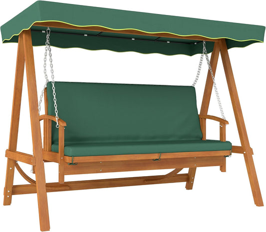 Schommelbank – Tuinschommel – Terrasschommel – Houten Schommel – Balkonschommel – 2-in-1 Zitten en Liggen – Duurzaam Dennenhout & UV-beschermende Zonneluifel
