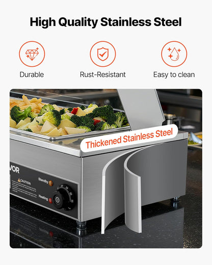 Voedselwarmer – Elektrische Warmer – Buffetverwarmer – Warmhoudpan – Stoomtafel – Roestvrij Staal – 1500 W – 3 Containers met Glazen Deksel