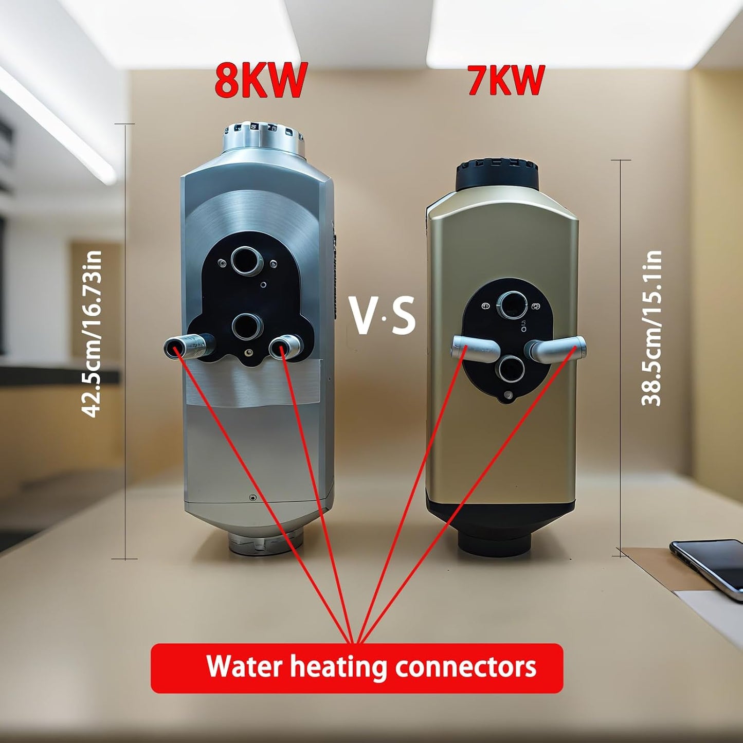 Standkachel Diesel 8 kW – Dieselverwarming – Luchtverwarming – Waterverwarming – Dieselkachel 24V – Zilverwit – 7 Warmtestanden – Automatische Roetreiniging