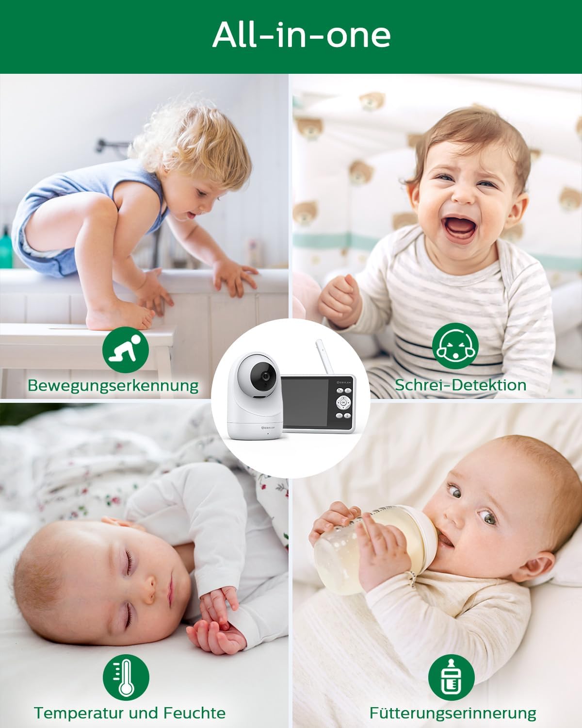 Babyfoon – Baby Monitor – Kinderopvang Monitor – Video Babyfoon – Draadloze Babycamera – 5 Inch 720P HD IPS Scherm – 4000mAh Batterij Met VOX-Modus