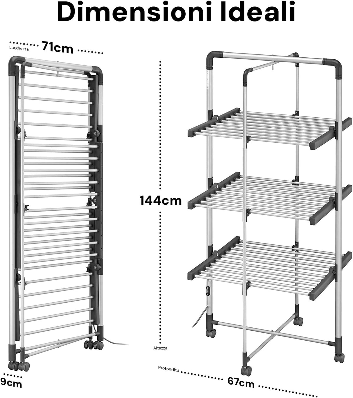 Elektrische wasdroger – Slim droger – Draagbare wasdroger – Elektrisch droogrek – Wasrek droger – 1200 W Vermogen – Verwarmde Lucht Tot 70 °C