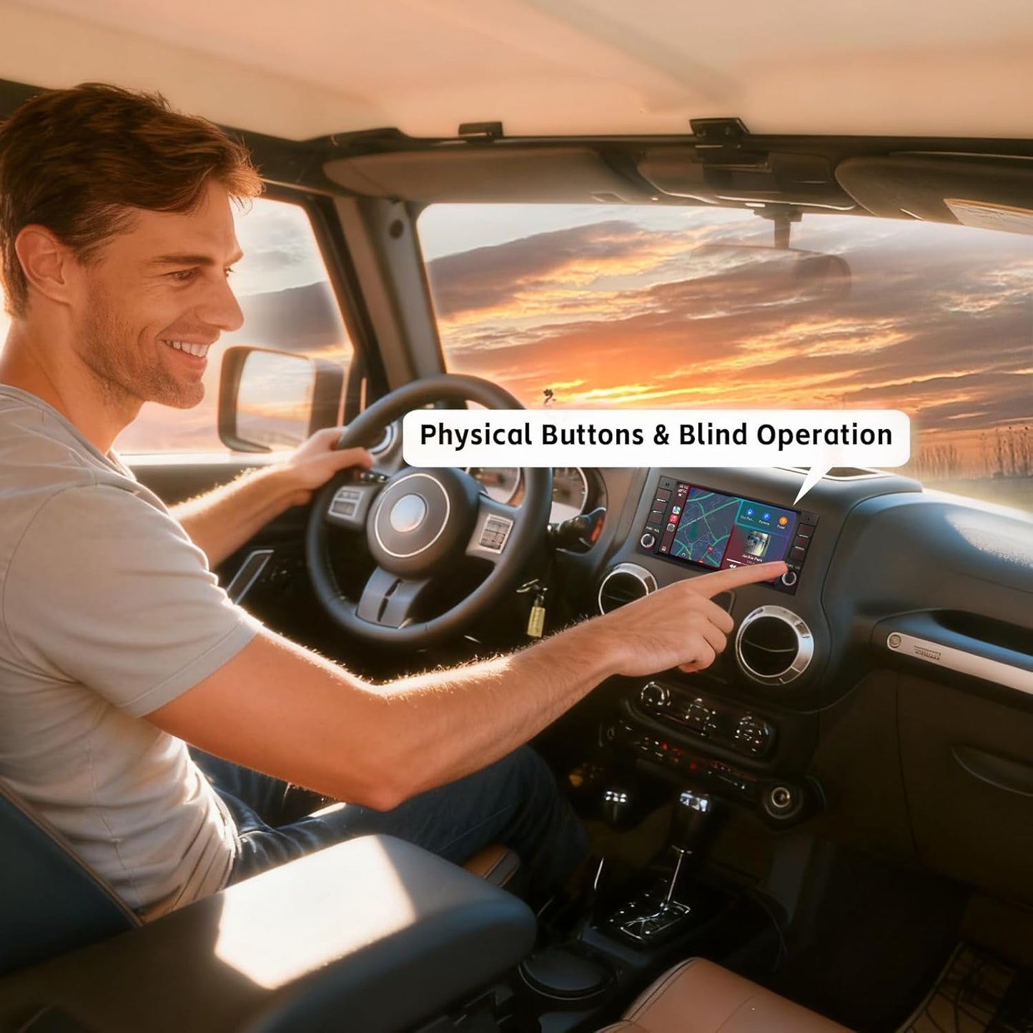 autoradio met draadloze CarPlay & Android Auto | Compatibel met Jeep Wrangler Commander Dodge Chrysler | Linux-systeem | 3S snelstart | OEM-geluidskwaliteit | IPS-touchscreen
