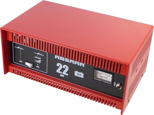 Absaar 635622 77917 Batterieladegerät Auto Ladegerät 22A 12V mit Starthilfefunktion, für 30 Ah - 225 Ah Batterien, rot/schwarz, 2222500