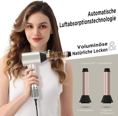 Föhn – Haardroger – Stylingföhn – Ionische Föhn – Reisföhn – Champagnekleur – 110.000 Tpm Borstelloze Motor – 2x 32 Mm Auto-Wrap Curler