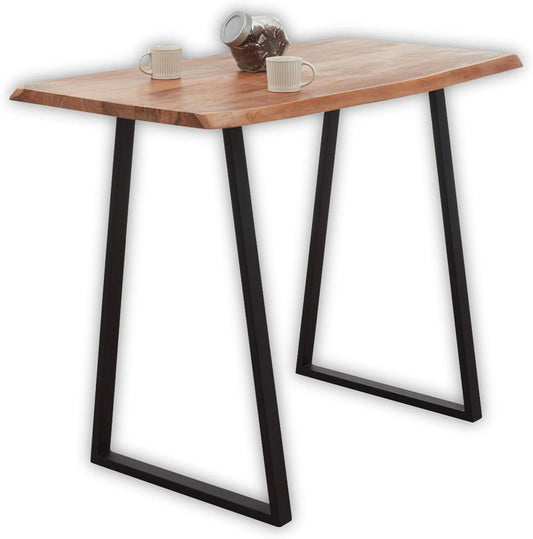 GOA natuurlijke bartafel, boomrand, massief hout, acacia, industriële stijl, hoge tafel voor keuken, woon- en eetkamer, 140 x 105 x 77 cm (b x h x d)