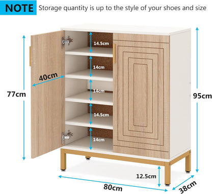 TRIBESIGNS WAY TO ORIGIN Shoe Cabinet, 20 Pairs Modern Shoe Storage Cabinet with Doors, 6 Tier Free Standing Shoe Organizer Rack for Living Room, Closet, White and Brown