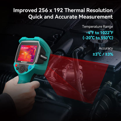 Warmtebeeldcamera, MiLESEEY Handheld 256* 192 IR-resolutie warmtebeeldcamera, 3,5 inch LCD-scherm, IP65 waterdicht, oplaadbaar, 6 paletten, thermische camera met automatische trackfunctie voor koude