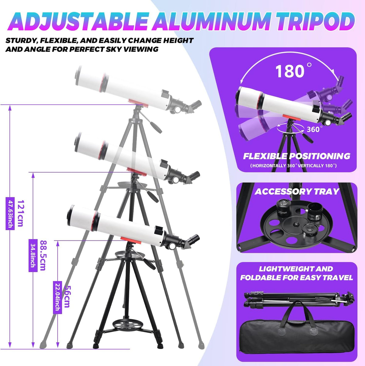 Astronomische telescoop voor volwassenen, opening 90 mm, refractieve telescopen van 600 mm, volledig meerlaagse draagbare astronomische refractortelescoop met statief