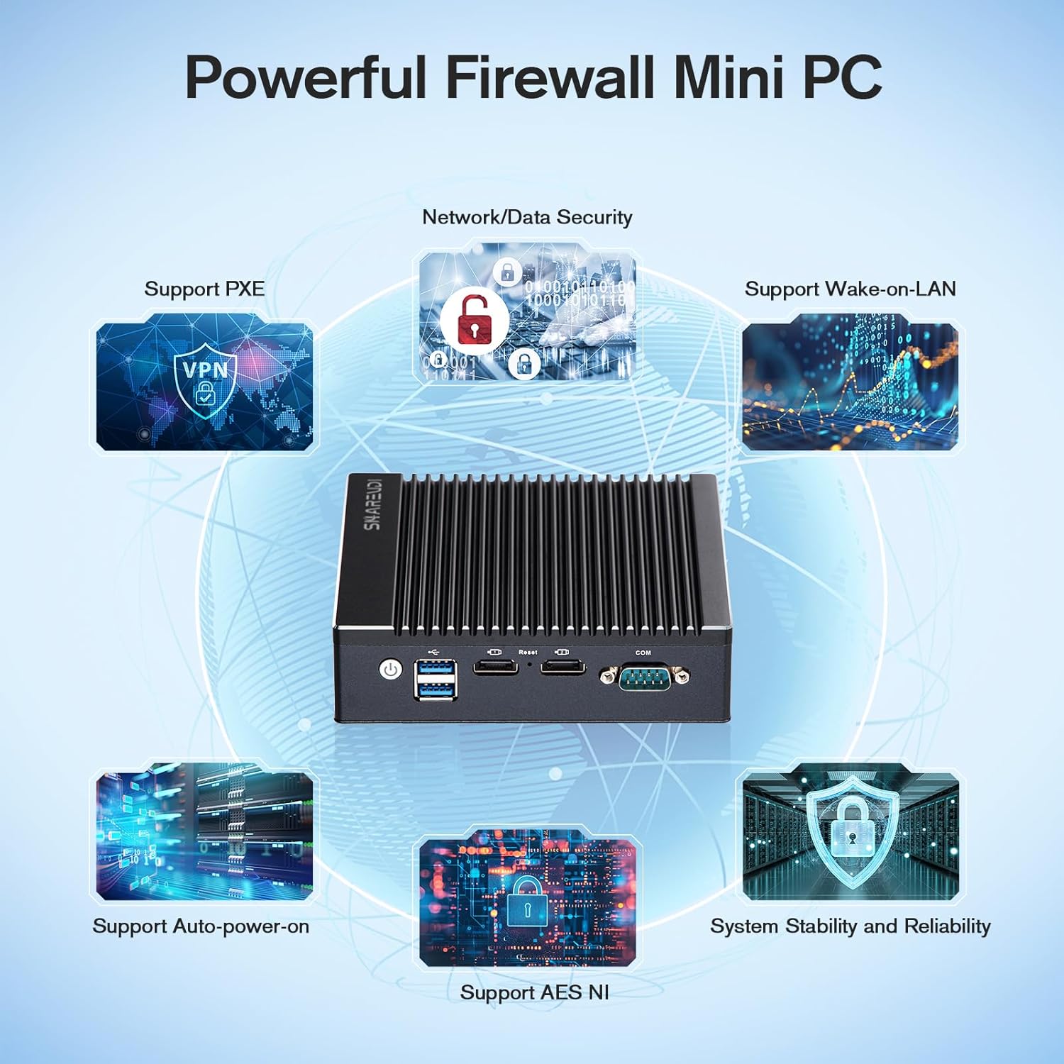 Firewall Mini PC, 4x Intel i225 2.5GB NICs, Intel Pentium N3700, 8GB DDR3, 128GB mSATA SSD Firewall Micro Appliance, Dual HDMI/USB3.0/RS232 COM, Supports AES NI, Compatible with - QUORE