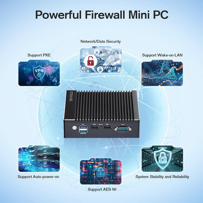 Firewall Mini-pc, 4 x Intel i225 2,5 GB NIC's, Intel Pentium N3700, 8 GB DDR3, 128 GB mSATA SSD Firewall Micro Appliance, Dual HDMI/USB3.0/RS232 COM, ondersteunt AES NI, compatibel met