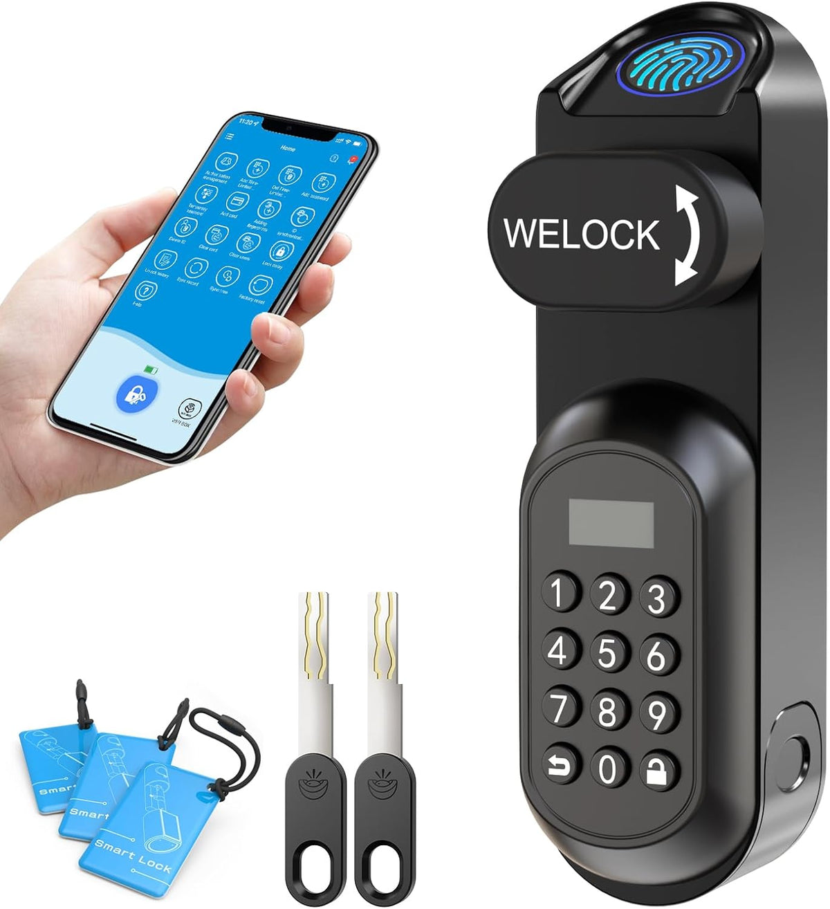 WELOCK U81 Deurslot, vingerafdruk, elektronisch deurslot, code met RFID-kaart, app, wifi, vingerafdrukslot, huisdeur, IP65, slim slotcilinder voor deuren van 60-115 mm, Smart Lock