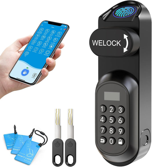 WELOCK U81 Deurslot, vingerafdruk, elektronisch deurslot, code met RFID-kaart, app, wifi, vingerafdrukslot, huisdeur, IP65, slim slotcilinder voor deuren van 60-115 mm, Smart Lock