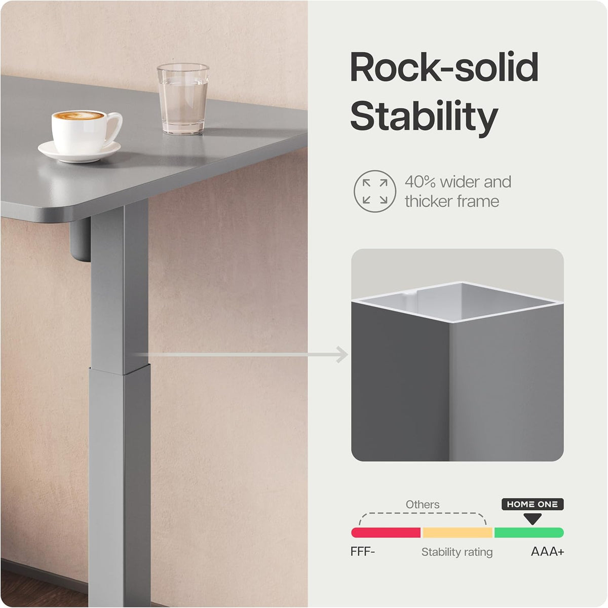 Desktronic Desk HomeOne Frame - Height Adjustable Desk, Standing Desk, Table Frame, Height Adjustable, Electric Desk with Touch Screen and Charging Ports, Grey - QUORE