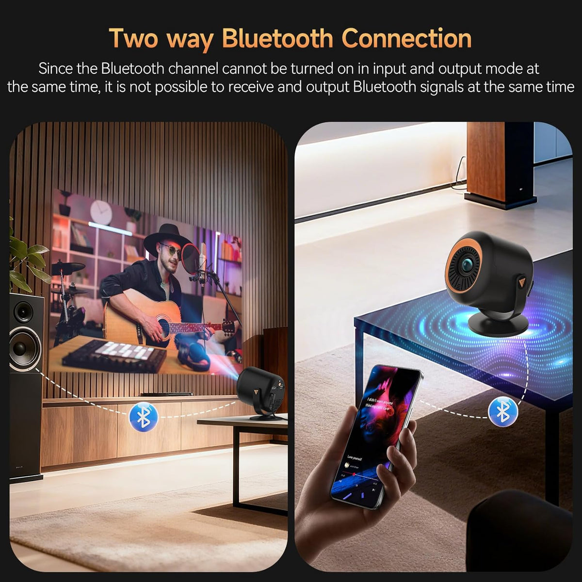Mini-beamer met wifi en bluetooth, draagbare projector Native 1080P-ondersteuning, 4K met 180° verstelbare standaard, max 180 inch display, geïntegreerde luidsprekers