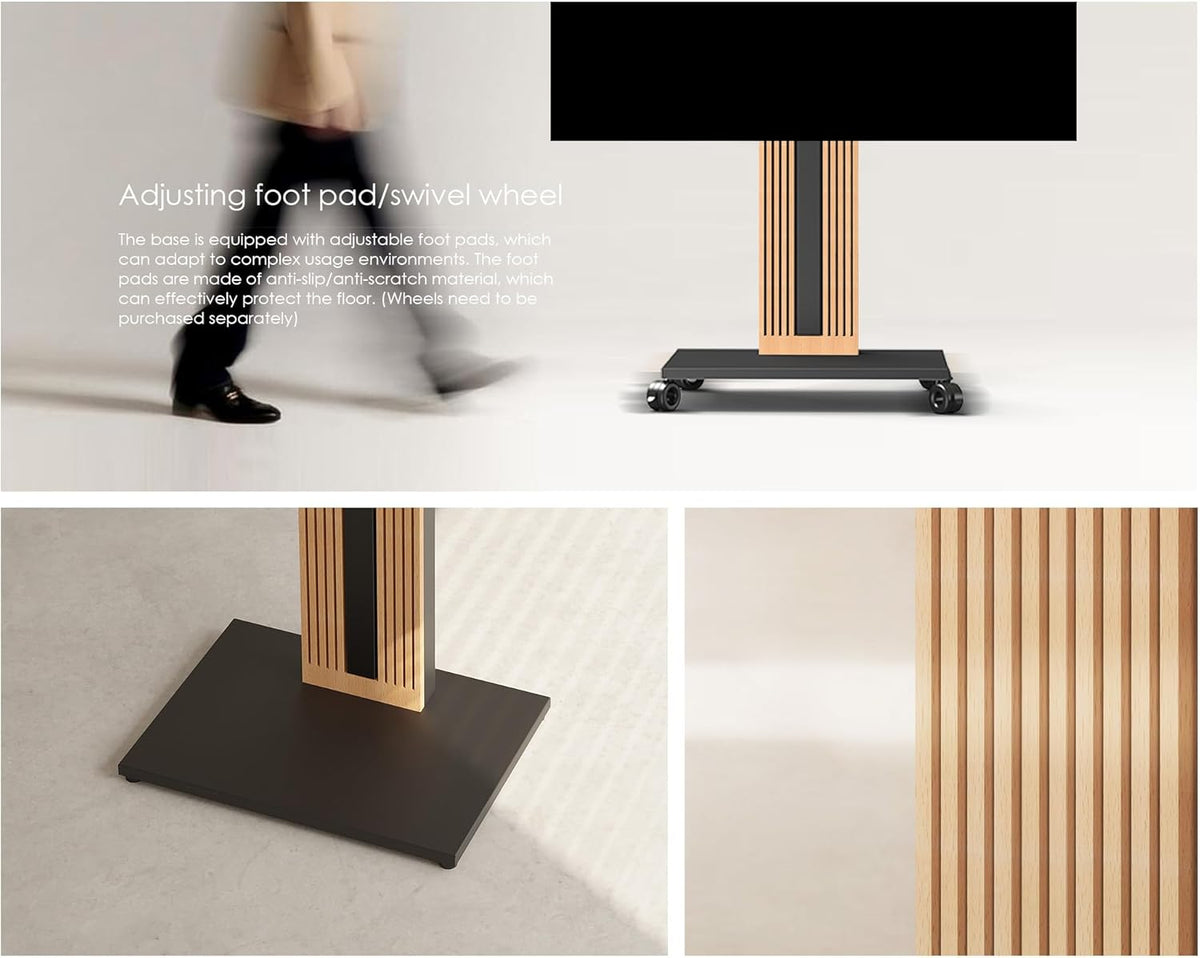 FITUEYES Design Vloer TV-standaard voor 32-65 Inch TV's Beukenhout Hoogteverstelling Vrijstaande TV-standaard ±30° Draaibaar Kabelbeheer Zen Serie