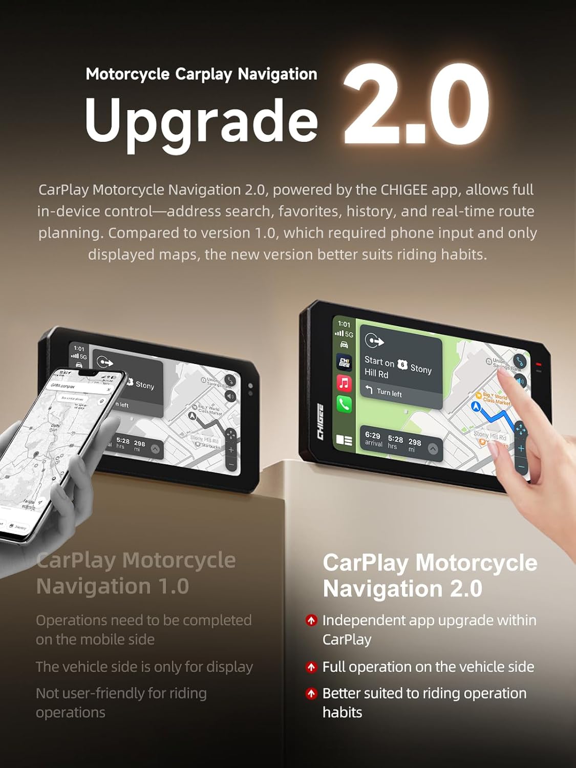 Motorfiets navigatiescherm – GPS navigatiesysteem – Navigatiescherm voor motor – CarPlay en Android Auto scherm – Motornavigatie – 6 inch 16:9 scherm – IPX9 waterdicht