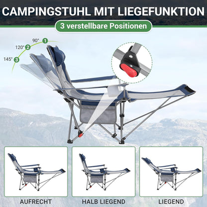 #WEJOY 2-in-1 campingstoel, opvouwbaar, strandstoel met verstelbare rugleuning en voetensteun, relaxstoel, ligstoel met bekerhouder, ligstoel voor outdoor camping