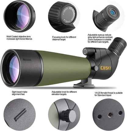 Gosky BAK4 Spotting scope, schuine spotting voor het schieten van doelen, jacht, vogelobservatie, wildobservatie, met smartphone-adapter en camera-adapter voor Nikon