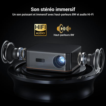 [1500 ANSI/Autofocus/Keystone] HAPPRUN 4K Ultra HD Projector, Home Cinema Beamer met WiFi 6 & Bluetooth 5.2, 300” Scherm met 50% Zoom, Compatibel met Mobiel/TV-Stick/PC / PS5