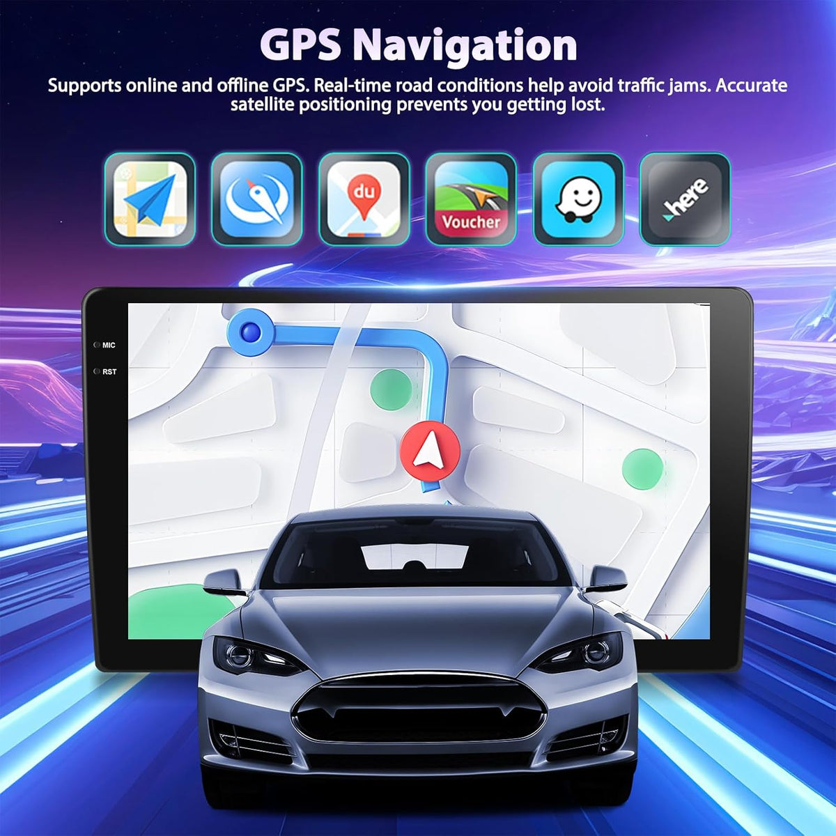 Autoradio, Android 4G + 128G, 9 inch, 1280P HD, inclusief touchscreen, 2 Din autoradio, Android 15 stereo radio, IOS Carplay, Bluetooth 5.0, GPS, WiFi, 2 USB en back-upcamera AHD 720P