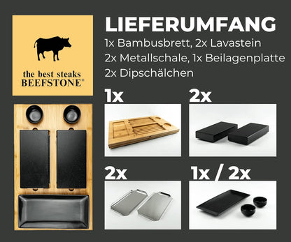 Hot Stone Grill Plaat – Lavasteen – Steengrill – Steakbord – Grillsteen – 8-Delige Set – 3 Cm Dikke Lavasteen – Geschikt Voor Elektrisch Fornuis En Gasoven