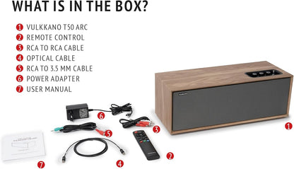 VULKKANO T50 ARC Actieve luidspreker met 50 W vermogen, 10,2 cm (4 inch) dubbele buis, HDMI ARC, Bluetooth 5.0, RCA, AUX, USB, subwoofer-uitgang, afstandsbediening, luidspreker voor tv, tafel of