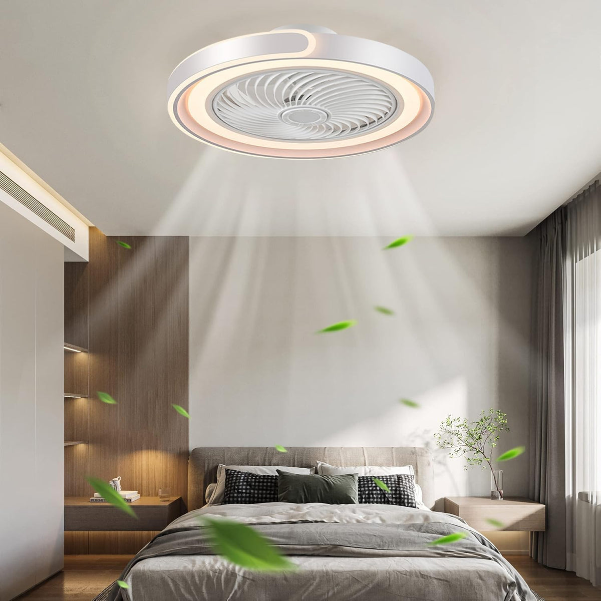 TYJY Modernity Ronde plafondventilator, stil, met licht, 50 cm, plafondlamp, ventilator, 70 W, led, dimbaar, met afstandsbediening, app, timer, 6 snelheden, voor woonkamer, slaapkamer, eetkamer (wit)