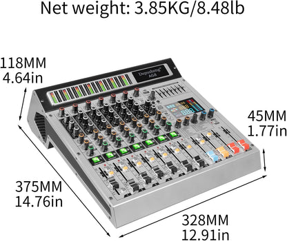 DJ-mixer – Mengpaneel – Mengtafel – Audio Mixer – Soundmixer – 8-Kanaals – USB & Bluetooth – 48V Fantoomvoeding