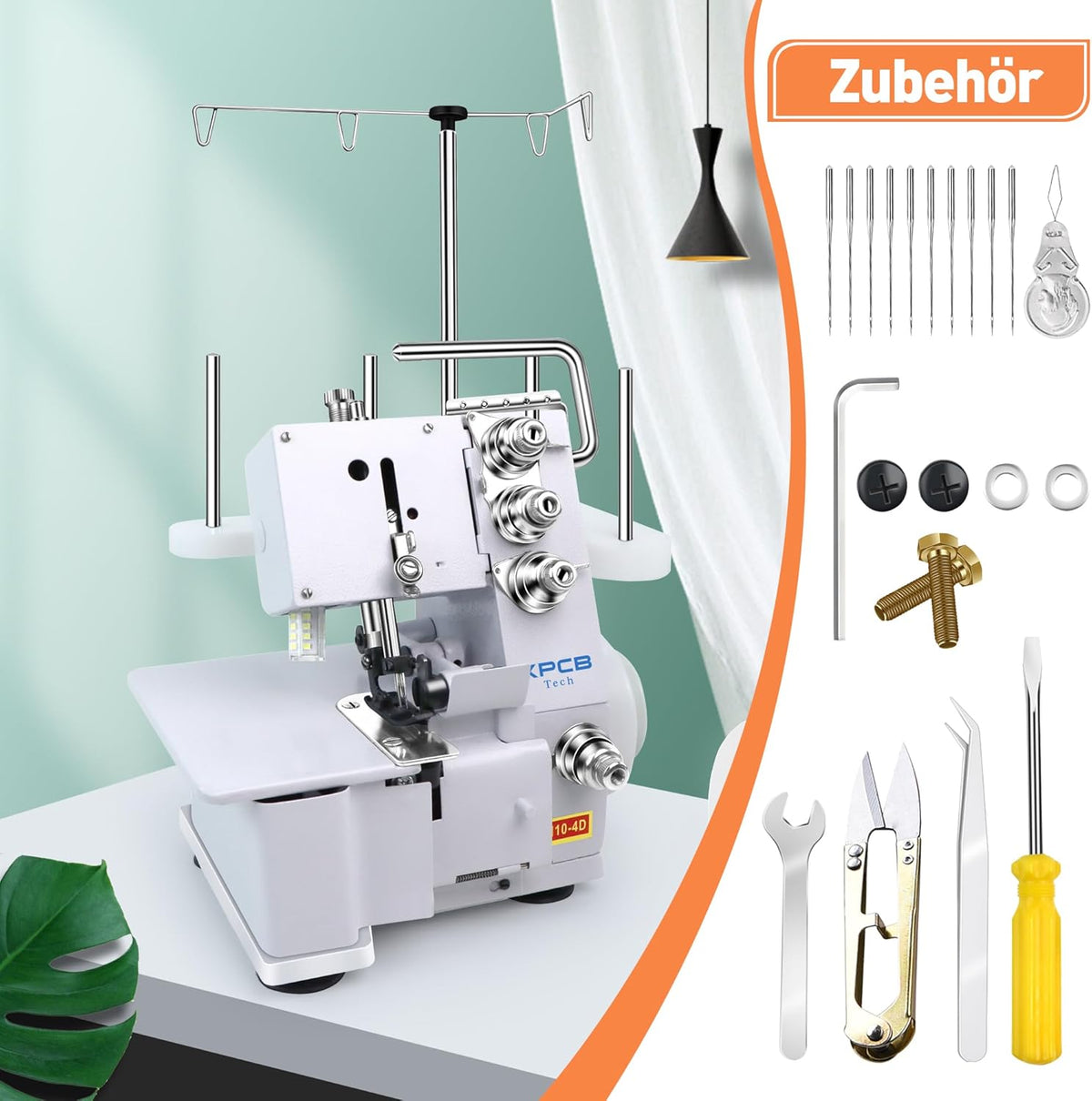 Overlock Naaimachine – Overlockmachine, Lockmachine, Afwerkmachine, Naaimachine – Wit – Voor 3 En 4 Draads Overlocksteken – 1.200 Steken per Minuut