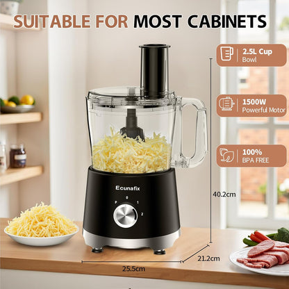 Keukenmachine en hakmolen, 1500 W, 2,5 l, keukenmixer met 2 l mixer, 200 ml koffiemolen voor citruspers, ijscrematie, malen, hakken, hakken, snijden en bereiden van pasta