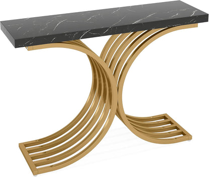 Tribesigns Narrow Console Table with Gold Metal Structure, 100 x 30 x 80 cm, Small Side Table for Hallway, Small Exhibition, for Sofa, Entrance and Living Room in Narrow Spaces