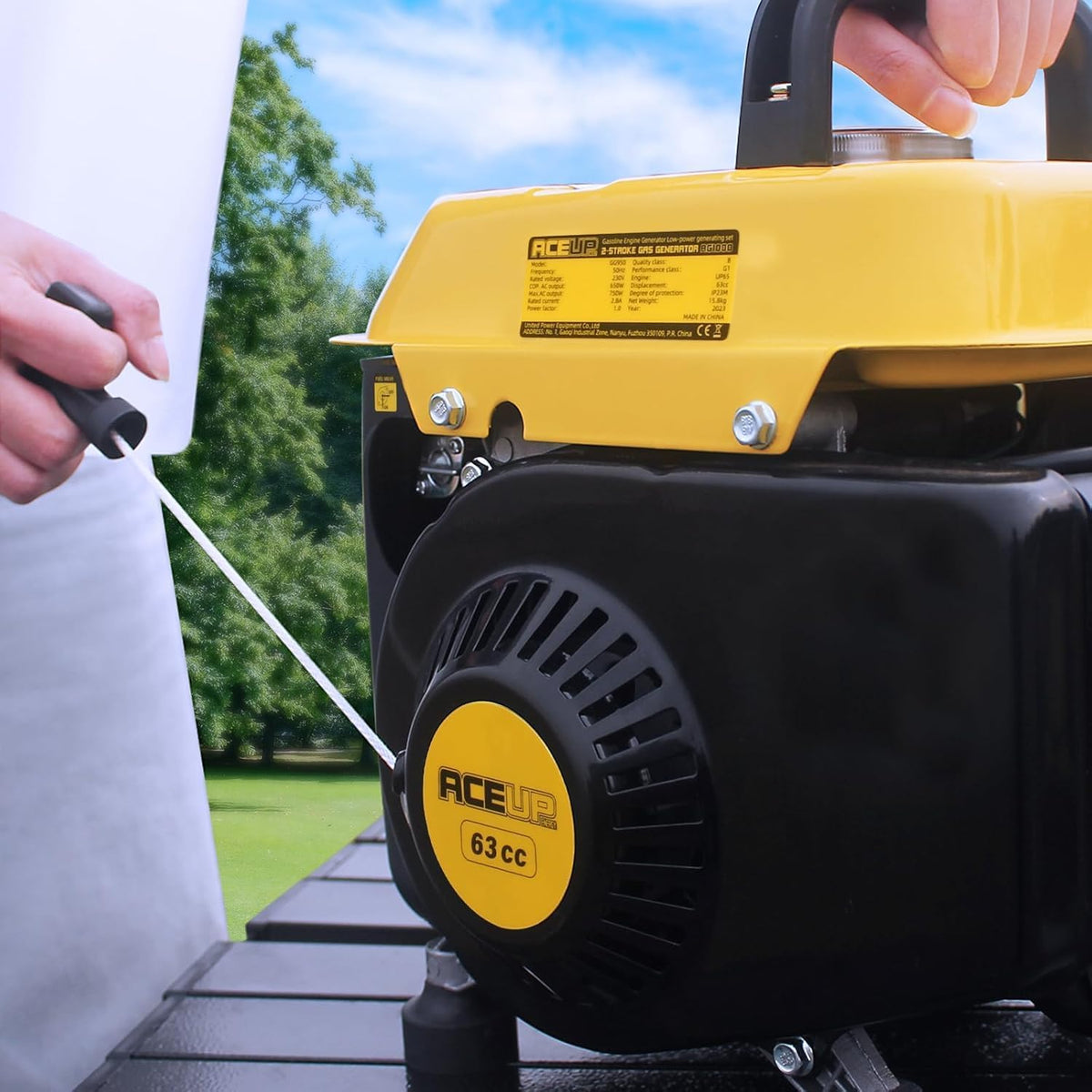 Aceup Energy 750 W stroomgenerator, benzine, draagbaar, ultralicht, met 230 V stopcontact voor camping